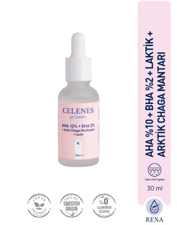 HOBİBAHÇEM Celenes Cilt Tonu Eşitleyici ve Canlandırıcı Rena AHA + BHA Serum - Arctic Chaga Mushroom 30 ml HB006