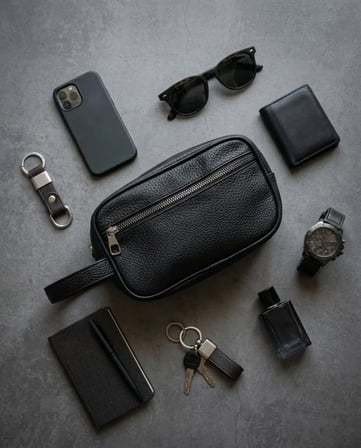 HOBİBAHÇEM Erkek Siyah Deri El Çantası Çift Fermuarlı El Tutmalı 20x13 cm Günlük Seyahat Organizer Çanta HB006