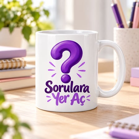 HOBİBAHÇEM Sorulara Yer Aç Tasarımlı Porselen Kupa - MODEL 578 HB006