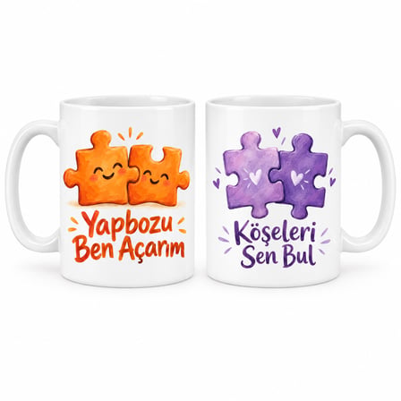 HOBİBAHÇEM Yapboz Molası 2'li Porselen Kupa Seti - MODEL 590 HB006