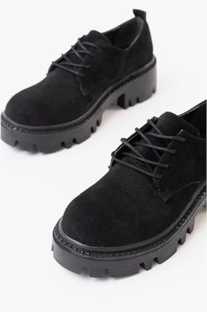 HOBİBAHÇEM Kadın Yüksek Günlük Bağcıklı Süet Tabanlı Loafer Ayakkabı · Renk: Siyah · Beden: 39 HB006