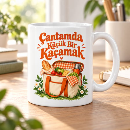 HOBİBAHÇEM Çantamda Küçük Bir Kaçamak Tasarımlı Porselen Kupa - MODEL 515 HB006