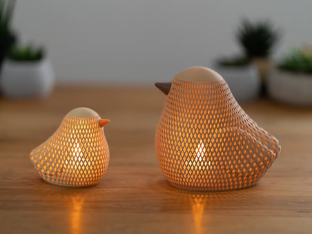 HOBİBAHÇEM Örgü Desenli Serçe Figürlü Tealight Mumluk Bahar Dekoratif Mum Tutucu HB006