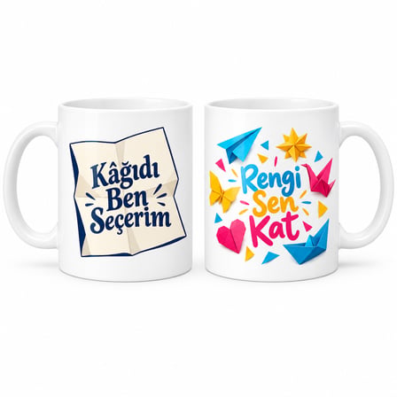 HOBİBAHÇEM Renkli Kâğıtlar 2'li Porselen Kupa Seti - MODEL 601 HB006