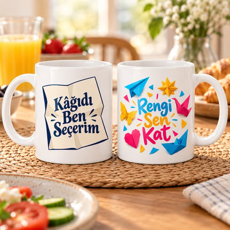 HOBİBAHÇEM Renkli Kâğıtlar 2'li Porselen Kupa Seti - MODEL 601 HB006