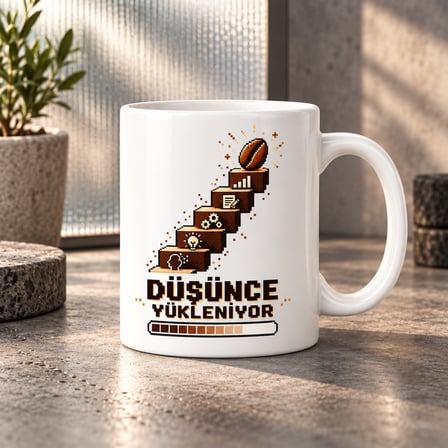 HOBİBAHÇEM Düşünce Yükleniyor Tasarımlı Porselen Kupa - MODEL 679 HB006