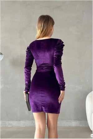 HOBİBAHÇEM Kadife Kruvaze Elbise Abiye Yaka Büzgülü Kumaş · Renk: Siyah · Beden: L HB006