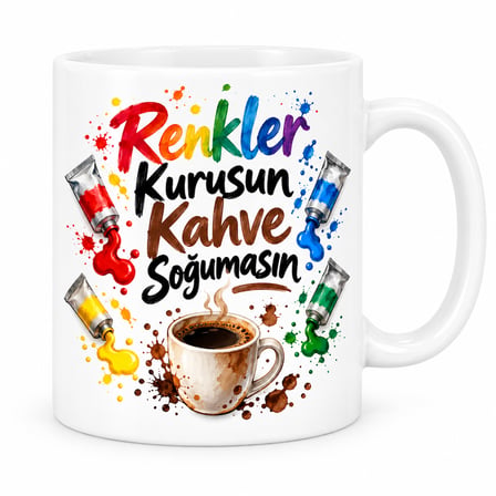 HOBİBAHÇEM Renkler Kurusun Kahve Soğumasın Tasarımlı Porselen Kupa - MODEL 524 HB006