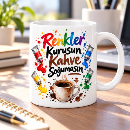 HOBİBAHÇEM Renkler Kurusun Kahve Soğumasın Tasarımlı Porselen Kupa - MODEL 524 HB006