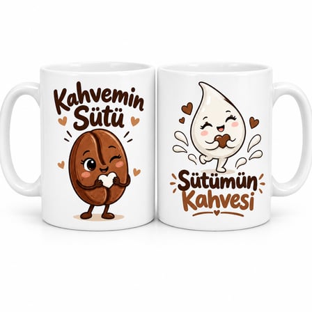 HOBİBAHÇEM Kahveye Süt 2'li Porselen Kupa Seti - MODEL 496 HB006