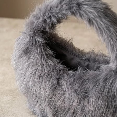 HOBİBAHÇEM Gri Peluş Kadın El Çantası Yumuşak Tüylü Astarlı Mini Omuz Çantası HB006