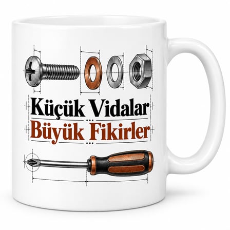 HOBİBAHÇEM Küçük Vidalar Tasarımlı Porselen Kupa - MODEL 462 HB006