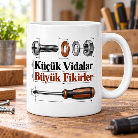 HOBİBAHÇEM Küçük Vidalar Tasarımlı Porselen Kupa - MODEL 462 HB006
