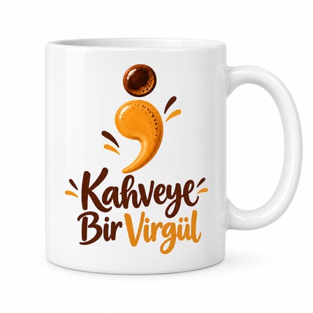 HOBİBAHÇEM Kahveye Bir Virgül Tasarımlı Porselen Kupa - MODEL 570 HB006