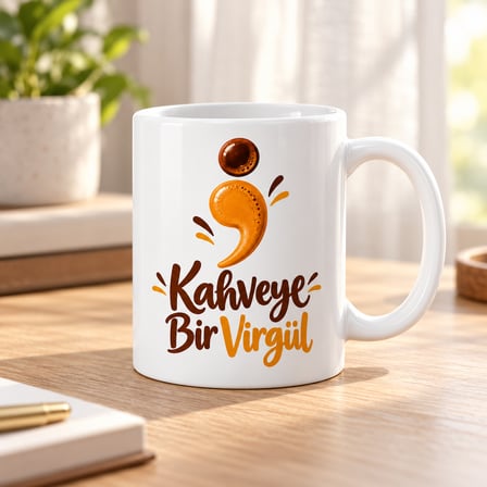 HOBİBAHÇEM Kahveye Bir Virgül Tasarımlı Porselen Kupa - MODEL 570 HB006