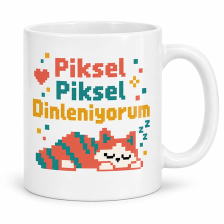 HOBİBAHÇEM Piksel Molası Tasarımlı Porselen Kupa - MODEL 460 HB006