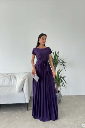 HOBİBAHÇEM Kayık Elbise Maxi Kollu Kısa Kuşaklı Yaka · Renk: Mor · Beden: S HB006