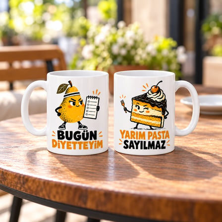 HOBİBAHÇEM Diyet Molası 2'li Porselen Kupa Seti - MODEL 753 HB006