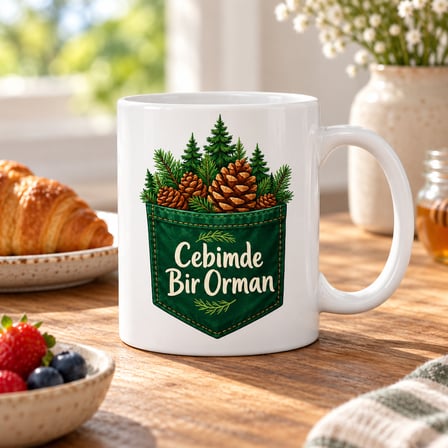 HOBİBAHÇEM Cebimde Bir Orman Tasarımlı Porselen Kupa - MODEL 561 HB006