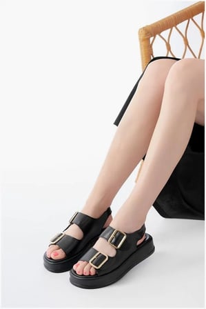 HOBİBAHÇEM Kadın Lastik Açık Dolgu Topuk Konfor Baretli Sandalet · Renk: Siyah · Beden: 36 HB006