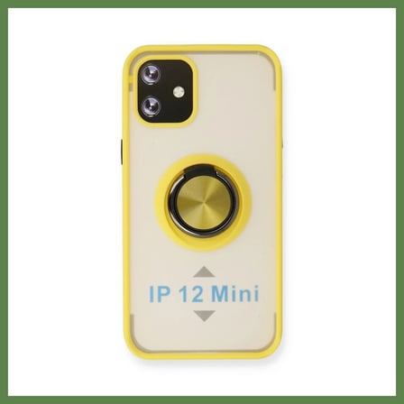 HOBİBAHÇEM iPhone 12 Kılıf Montreal Yüzüklü Silikon Kapak - Sarı HB006