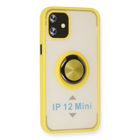 HOBİBAHÇEM iPhone 12 Kılıf Montreal Yüzüklü Silikon Kapak - Sarı HB006