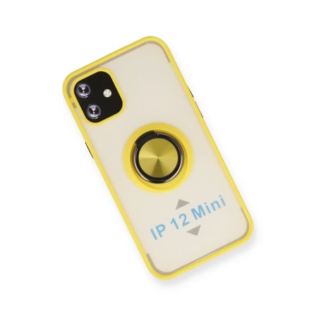 HOBİBAHÇEM iPhone 12 Kılıf Montreal Yüzüklü Silikon Kapak - Sarı HB006