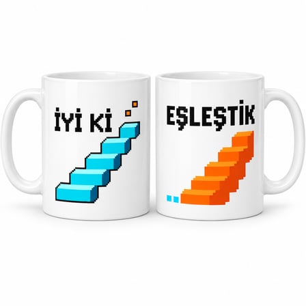 HOBİBAHÇEM İyi ki Eşleştik 2'li Porselen Kupa Seti - MODEL 707 HB006