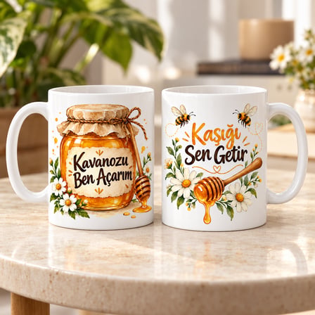 HOBİBAHÇEM Bal Molası 2'li Porselen Kupa Seti - MODEL 592 HB006