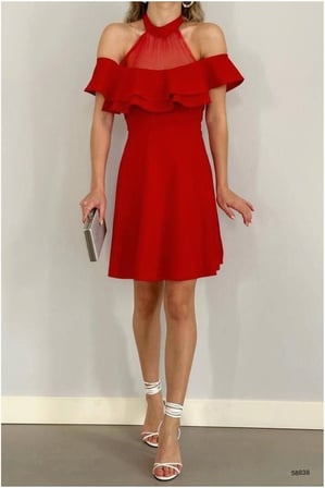 HOBİBAHÇEM Tül Elbise Volanlı Mini Yaka Kayık Kumaş · Renk: Zümrüt · Beden: M HB006
