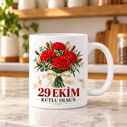 HOBİBAHÇEM Cumhuriyet Neşesi Tasarımlı Porselen Kupa - MODEL 734 HB006