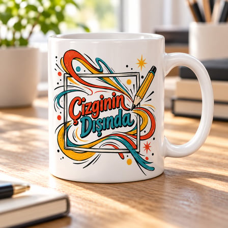 HOBİBAHÇEM Çizginin Dışında Tasarımlı Porselen Kupa - MODEL 535 HB006