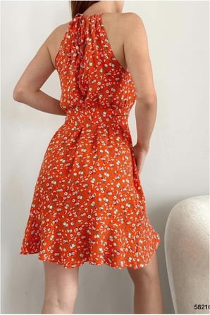 HOBİBAHÇEM Kadın Şık Elbise Yaka Halter · Renk: Çok Renkli · Beden: M HB006