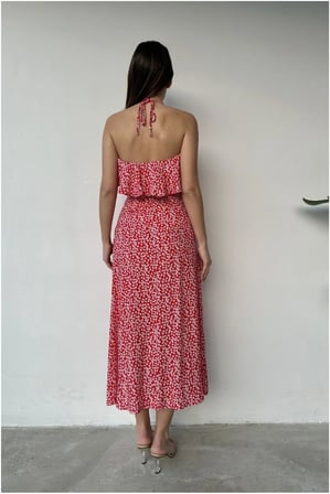 HOBİBAHÇEM Kadın Yırtmaçlı Elbise Krep Kumaş · Renk: Çok Renkli · Beden: M HB006
