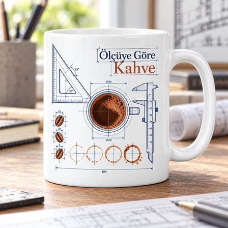 HOBİBAHÇEM Ölçüye Göre Kahve Tasarımlı Porselen Kupa - MODEL 469 HB006