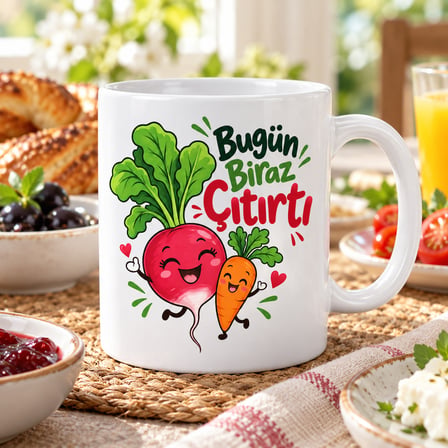 HOBİBAHÇEM Turp Gibi Neşeli Tasarımlı Porselen Kupa - MODEL 483 HB006