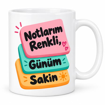 HOBİBAHÇEM Notlarım Renkli Tasarımlı Porselen Kupa - MODEL 489 HB006