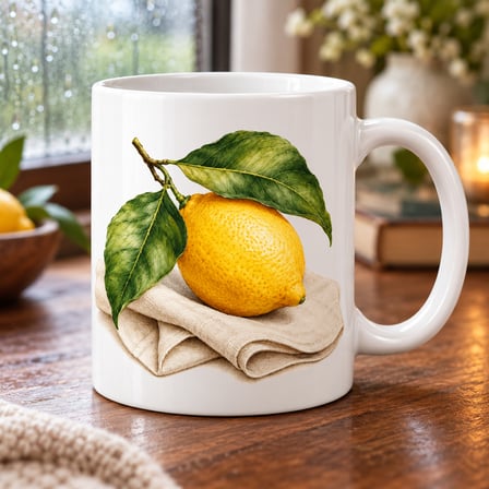HOBİBAHÇEM Keten Üzerinde Limon Tasarımlı Porselen Kupa - MODEL 616 HB006