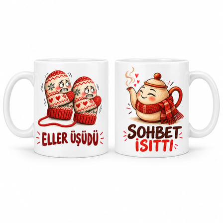 HOBİBAHÇEM Kış Sohbeti 2'li Porselen Kupa Seti - MODEL 857 HB006