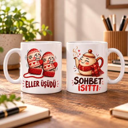 HOBİBAHÇEM Kış Sohbeti 2'li Porselen Kupa Seti - MODEL 857 HB006