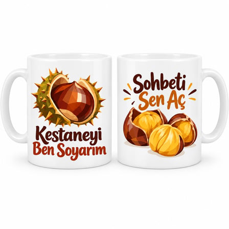 HOBİBAHÇEM Kestane Sohbeti 2'li Porselen Kupa Seti - MODEL 604 HB006
