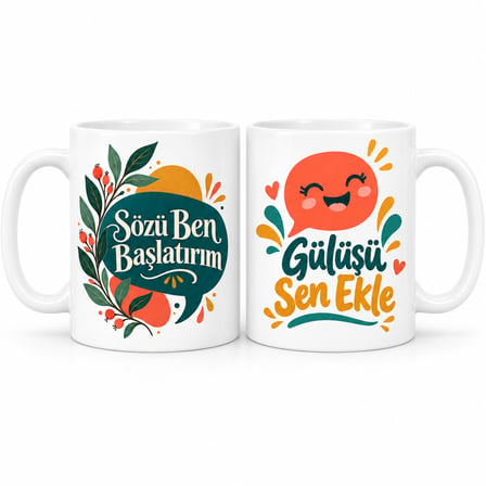 HOBİBAHÇEM Sohbetin İki Ucu 2'li Porselen Kupa Seti - MODEL 652 HB006