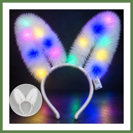 HOBİBAHÇEM 3 Modlu LED Işıklı Peluş Tavşan Kulağı Beyaz Renk HB006