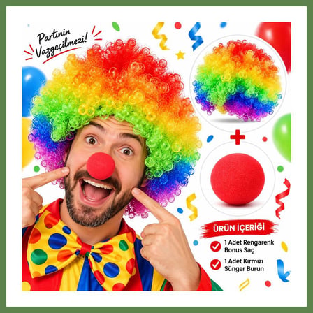 HOBİBAHÇEM Rengarenk Bonus Saç ve Kırmızı Sünger Burun Seti HB006