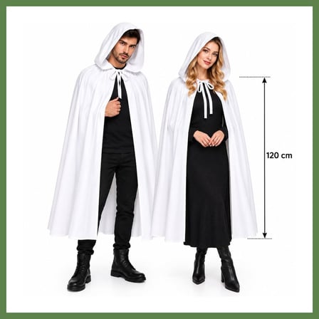 HOBİBAHÇEM 120 cm Beyaz Kapüşonlu Uzun Hayalet Pelerin HB006
