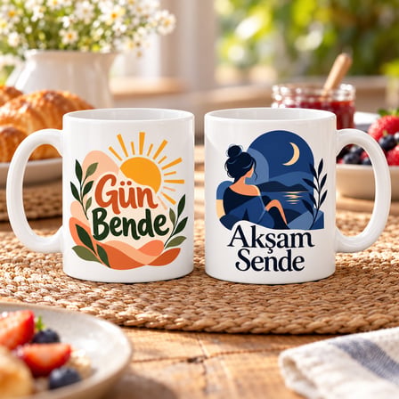HOBİBAHÇEM Günden Akşama 2'li Porselen Kupa Seti - MODEL 596 HB006