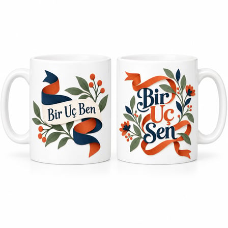 HOBİBAHÇEM Bir Uç Ben ve Bir Uç Sen 2'li Porselen Kupa Seti - MODEL 540 HB006