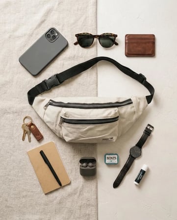 HOBİBAHÇEM Krem Unisex Bel Çantası Çapraz Askılı Günlük Kullanım Fermuarlı 30x13 cm HB006