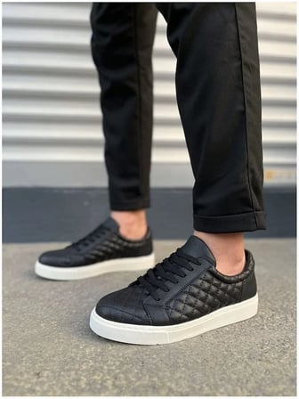HOBİBAHÇEM Erkek Bağcıklı Yumuşak Cilt Desenli Kapitone Spor Ayakkabı · Renk: Siyah · Beden: 41 HB006