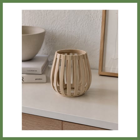 HOBİBAHÇEM Japandi Tarzı Lamel Desenli Tealight Mumluk Minimalist Rüzgar Feneri HB006